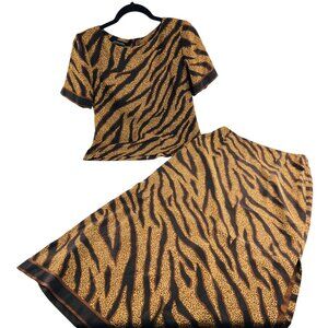 Cynthia Howie Maggy Boutique Womens Silk Zebra Print Top & Skirt Set Size 8